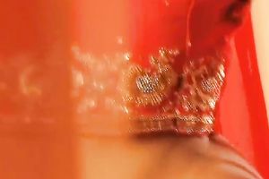 Outrageous Indian brunette hair legal age teenager in hot saree suit