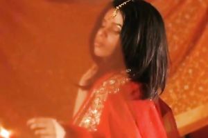 Outrageous Indian brunette hair legal age teenager in hot saree suit