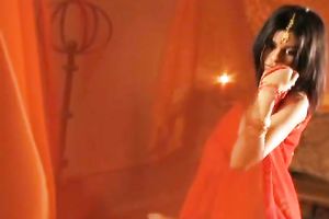 Outrageous Indian brunette hair legal age teenager in hot saree suit