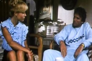 Retro blond in underware makes out with a guy and sucks his prick