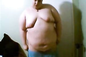 Webcam solo with an non-professional fattie stripping and exposing her body