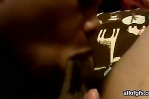 Impatient swarthy hooker performs oral-job sex on her client