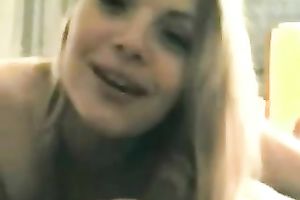 Stunning golden-haired legal age teenager playgirl worships my dark large jock