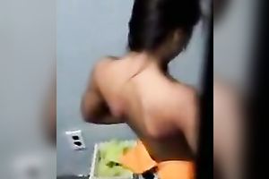 Slim and hot Indian legal age teenager babe got caught changing in the public crapper
