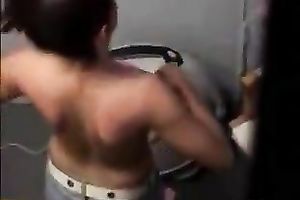 Slim and hot Indian legal age teenager babe got caught changing in the public crapper