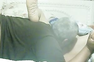 Eating my latin chick white wife and fondling her with a marital-device