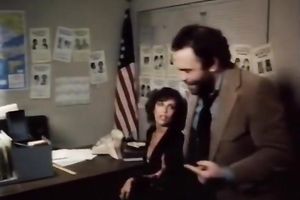 Lovely classic dark brown office wife bonks on the desk