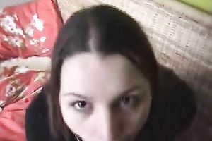 Cum lust brunette is deepthroating her lover's meat stick