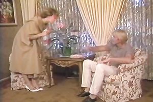 Desirable blond white lady blows dude's hard pecker in the living room