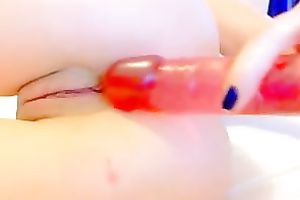 Full bodied blond cam dominatrix-bitch drills her cooch with vibrator