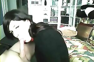 Brunette wench sucks my weiner in homemade sex movie scene