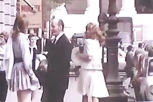 Awesome dark brown and cute redhead have a fun fingering in retro video