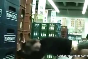 Horny pair having sex inside a supermarket on camera