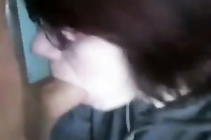 Nerdy GF is giving me a awesome oral pleasure on camera