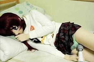 Asian hoe wearing a mask masturbates her slit indoors