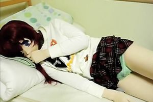 Asian hoe wearing a mask masturbates her slit indoors