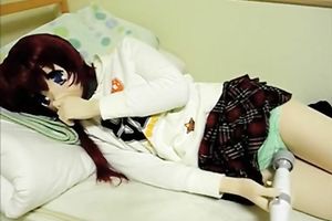 Asian hoe wearing a mask masturbates her slit indoors