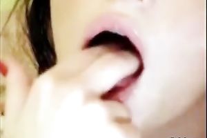 Black haired cutie with well-matured tits finger bangs herself on web camera