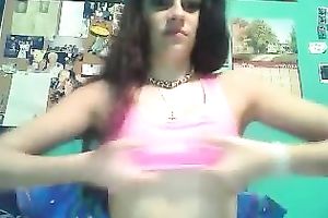 Redhead legal age teenager cutie with serious face masturbating on cam