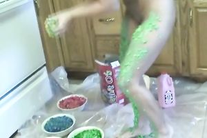 Incredibly impure homemade solo with a golden-haired having enjoyment in the kitchen