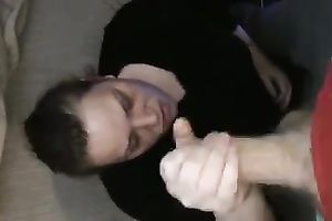 Brunette fattie gives hand to me and gets facialed