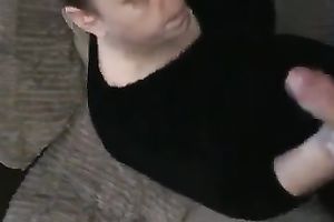 Brunette fattie gives hand to me and gets facialed