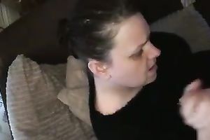 Brunette fattie gives hand to me and gets facialed