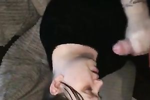 Brunette fattie gives hand to me and gets facialed