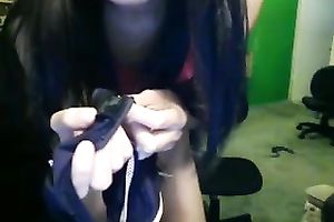 Hot slim legal age teenager floozy takes off her dark panties on livecam