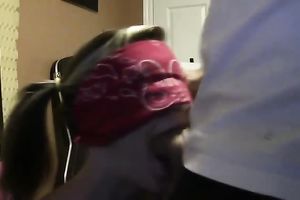 This dirty slut acquires facefucked during the time that being blindfolded