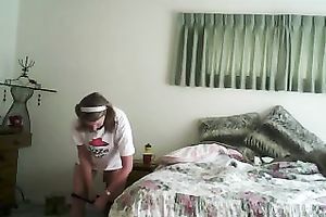 Mature white cheating wife is topless in the bedroom on my hidden livecam