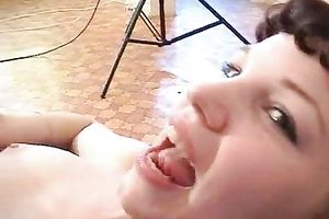 Cute hotwife with glamorous face blows slender chap on the ottoman