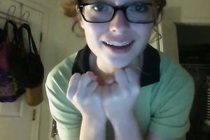 Lustful four eyed wonk takes off clothes on a camera