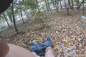 Lewd dilettante brunette hair enjoys riding a weenie in a park