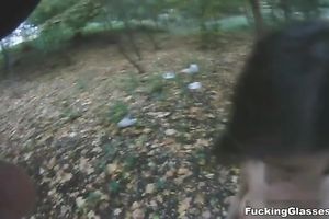 Lewd dilettante brunette hair enjoys riding a weenie in a park