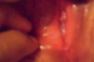 Check out what my aged black cock sluts does with her snatch on webcam