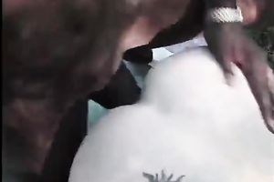 Gets a spunk fountain on her beautiful face by large dark schlong