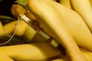 My horny white wife rubs her clitoris with a dildo whilst I fuck her wet crack from behind