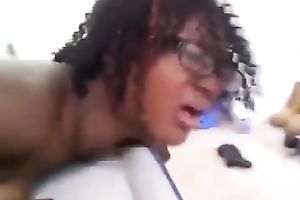 Having passionate sex with a nerdy curly-haired ebon whore