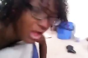 Having passionate sex with a nerdy curly-haired ebon whore