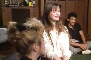 Two breathtaking breasty hotties try to entice bold buddy