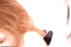 Comely Russian legal age teenager disrobes in the bath and sucks a ramrod