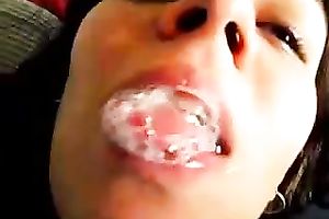 My depraved dark brown GF enjoys my saliva in her throat