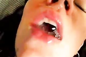 My depraved dark brown GF enjoys my saliva in her throat