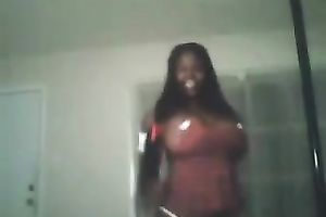 Outrageous brunette hair ebon hottie with large bubble tits