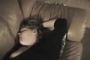Mature big beautiful woman housewife of mine masturbates with marital-device on the couch