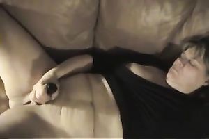 Mature big beautiful woman housewife of mine masturbates with marital-device on the couch
