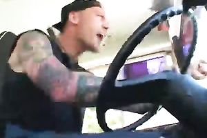 Nasty raven haired bitch sucks hard 10-Pounder of a concupiscent bus driver