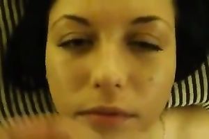 Beautiful face of my diminutive glazed with sticky creamy sperm