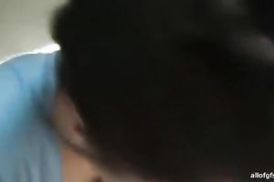 Sexy playgirl shows off her large natural bumpers whilst giving a BJ